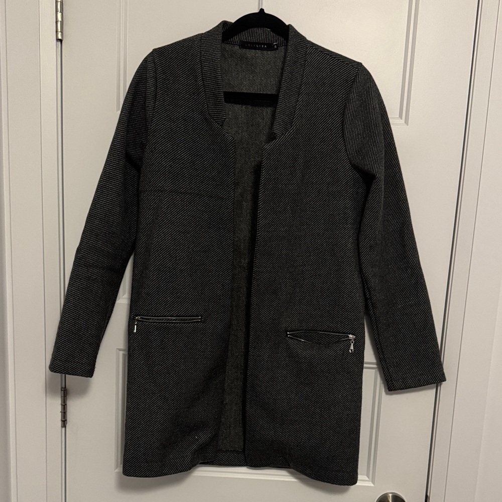 Black Longline Coat with Zipper Pockets